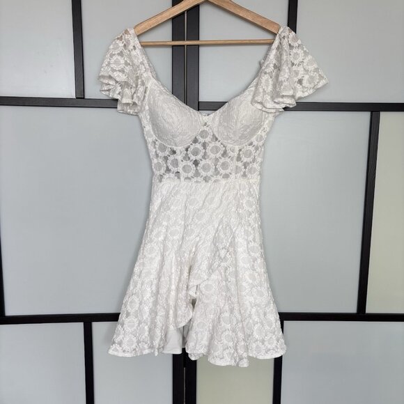 Angel Biba Milkmaid Babydoll Dress Size Medium White Coquette Floral Angelcore - Picture 4 of 15